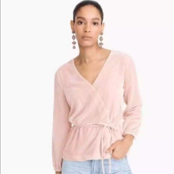 J. Crew Top Womens size 6 T Drapey Crepe Pink Faux Wrap Blouse V Neck Preppy - Picture 1 of 14